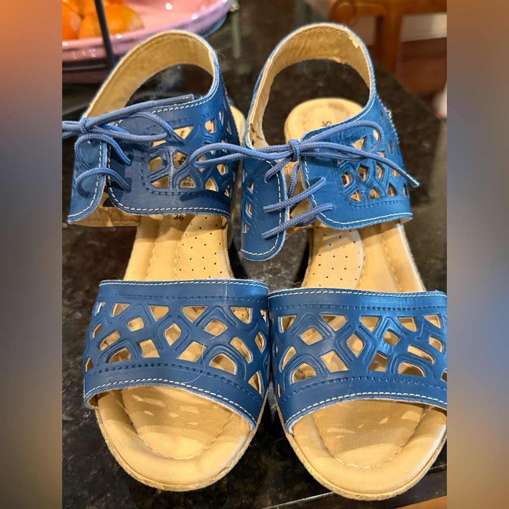 Blue Cutout Leather Sandals SUPER condition